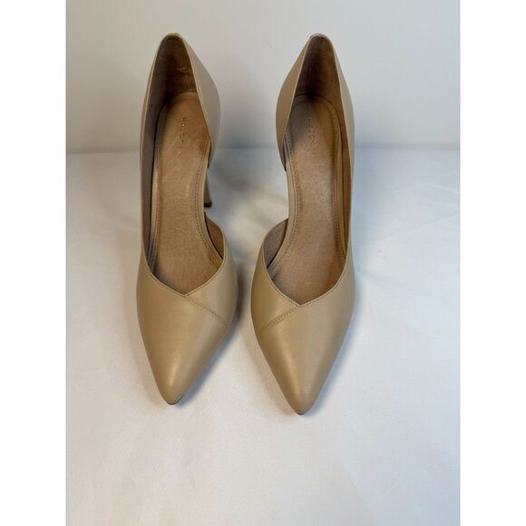 Halogen D'Orsay Heels Womens Size 9.5 Nude Leather Pointed Toe Stilettos Dressy - Picture 2 of 14